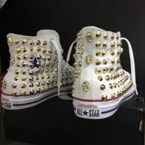 Converse All Star Stivaletto Bianca Classiche Borchie Oro